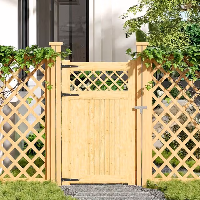 Breeins Wooden Garden Gate with Rhombus Design in Brown and Yellow, W: 90 cm, H: 150 cm