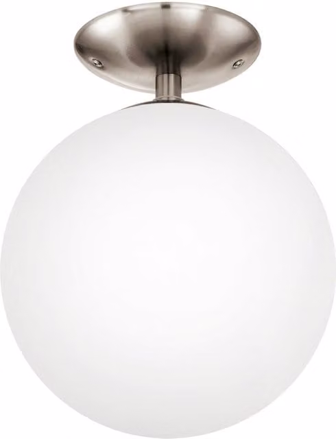 Loops Flush Ceiling Light in Satin Nickel and White Opal Glass – 1