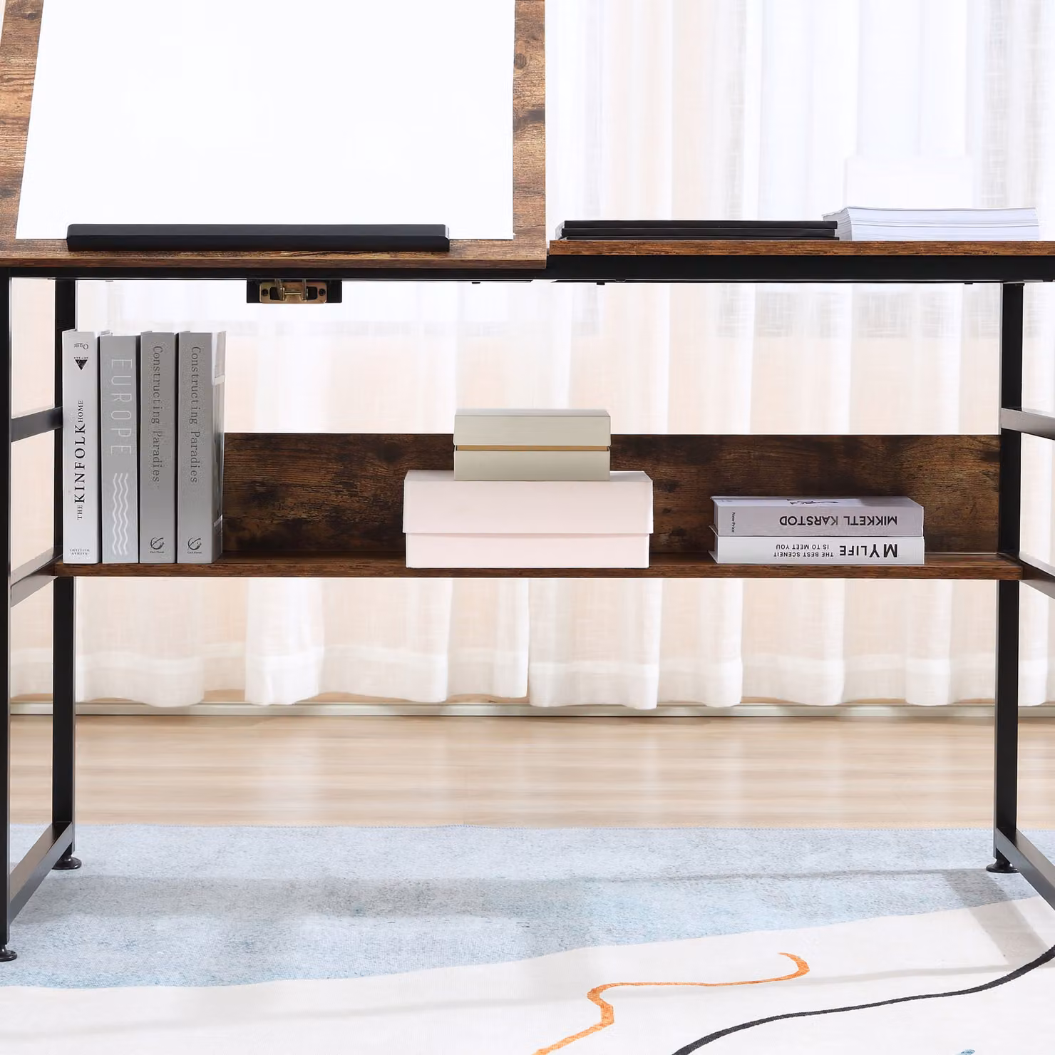 HOMCOM Adjustable Drafting Table and Art Desk in Brown with 15-Level Tilting Top and Height Adjustment – 8
