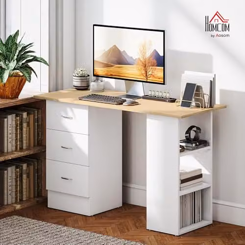 HOMCOM Modern Computer Desk in White and Beige, W/D/H: 120 x 49 x 72 cm – 2