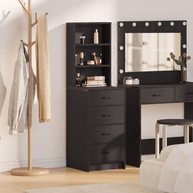 Berkfield Home Black Oak Highboard in Matt MDF, W/D/H: 40 x 41 x 135 cm – 1