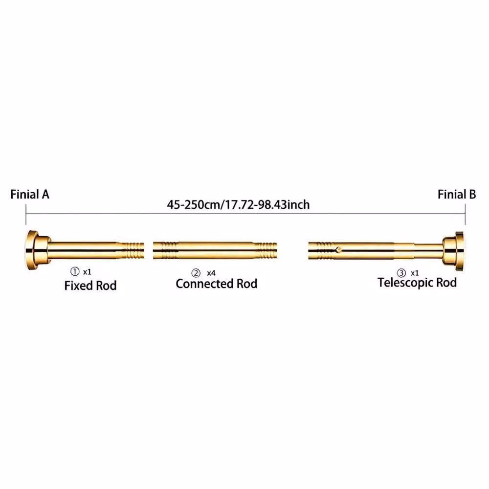 KORVIXA Heavy Duty Extendable Curtain Pole in Gold, 45-170 cm – 2