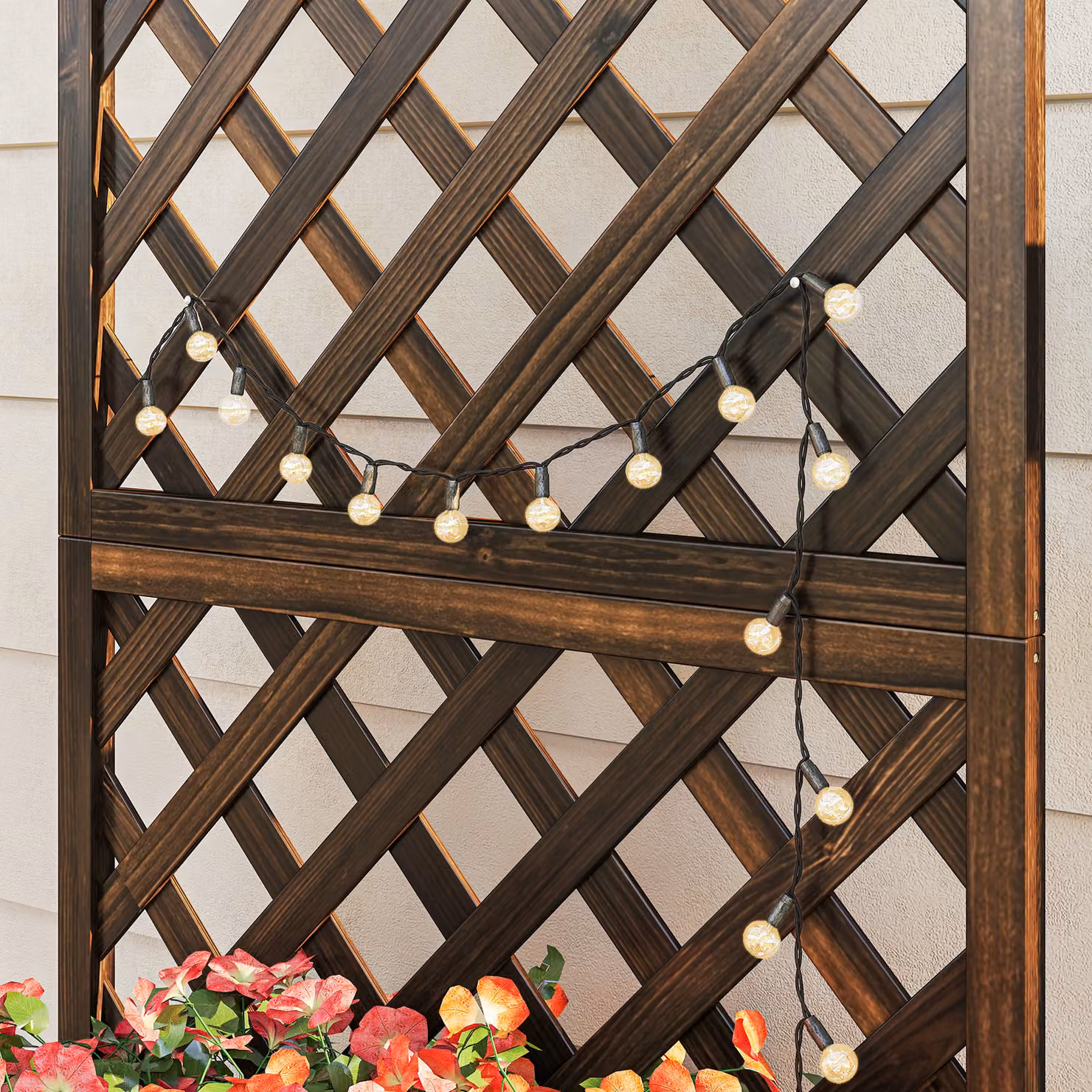 Outsunny Brown Wooden Pine Trough Planter with Trellis for Climbing Plants and Flowers, W: 149.5 cm, D: 31.5 cm, H: 72.5 cm – 8
