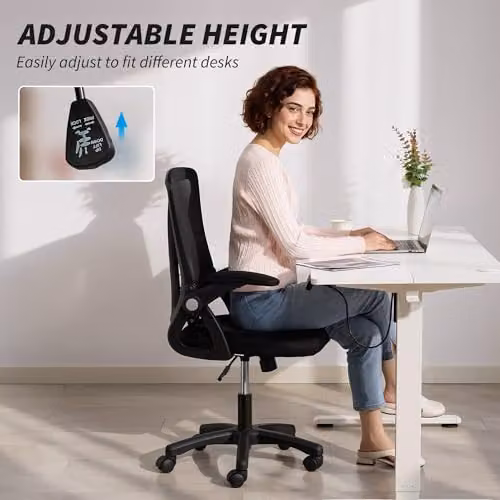 HOMCOM Black Task Chair with Armrests and Castors for Home Office and Bedroom – 5