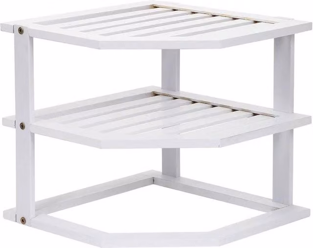 KORVIXA 3 Tier White Bamboo Corner Kitchen Plate Rack – 1