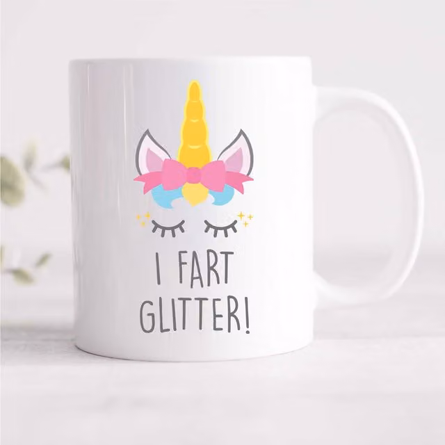 60 Second Makeover Fart Glitter Unicorn Ceramic Mug in White
