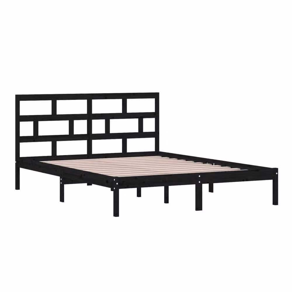 Berkfield Home King Size Solid Pine Wood Bed Frame in Black, W: 150 cm, D: 200 cm – 3