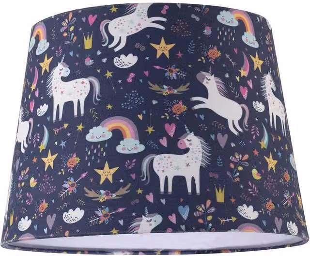 Happy Homewares Blue Unicorn Themed Childrens Fabric Lampshade with Rainbows and Stars, W/H: 18 x 25 cm – 6
