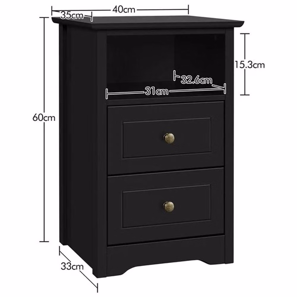 Kelvenix Black Lacquered Vintage Bedside Tables with Drawers – 2