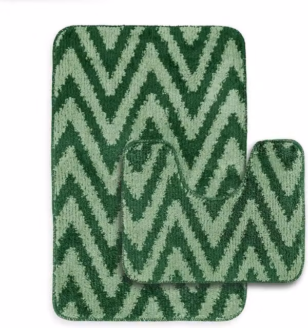 Velosso 2 Piece Emerald Green Chevron Stripe Bath and Pedestal Mat Set