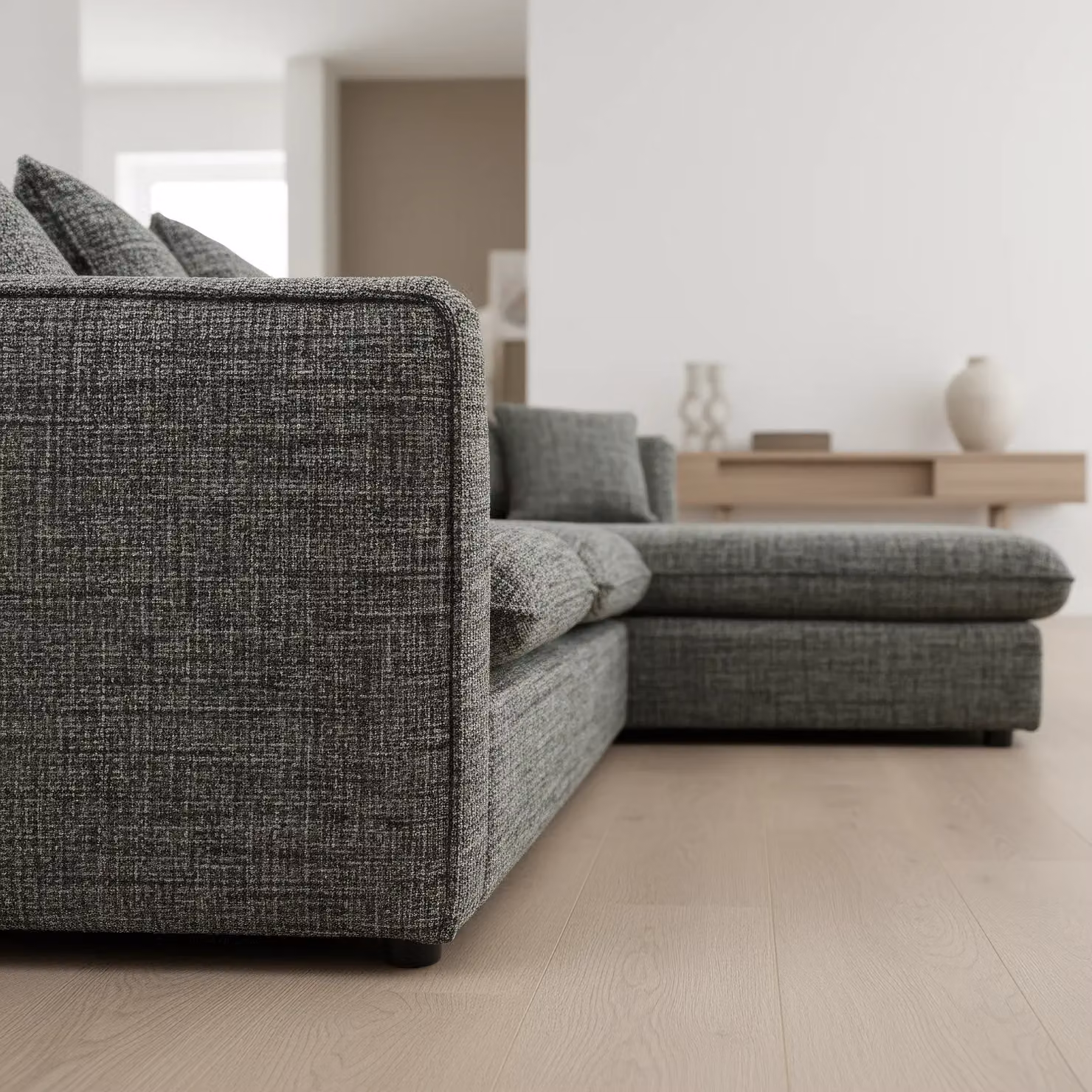 Abakus Direct Lucas Textured Fabric Corner Sofa with Chaise Lounge, Grey, Right Hand Facing – 3