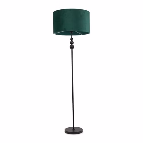 ValueLights Marissa Black Stacked Ball Floor Lamp with Green Velvet Drum Shade and LED Bulb