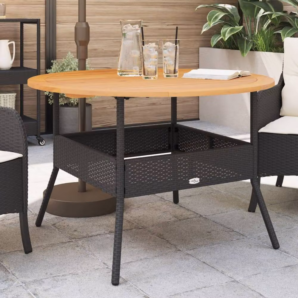 Berkfield Home Garden Table with Acacia Wood Top in Black and Brown, W/D/H: 110 x 71 x 71 cm – 2
