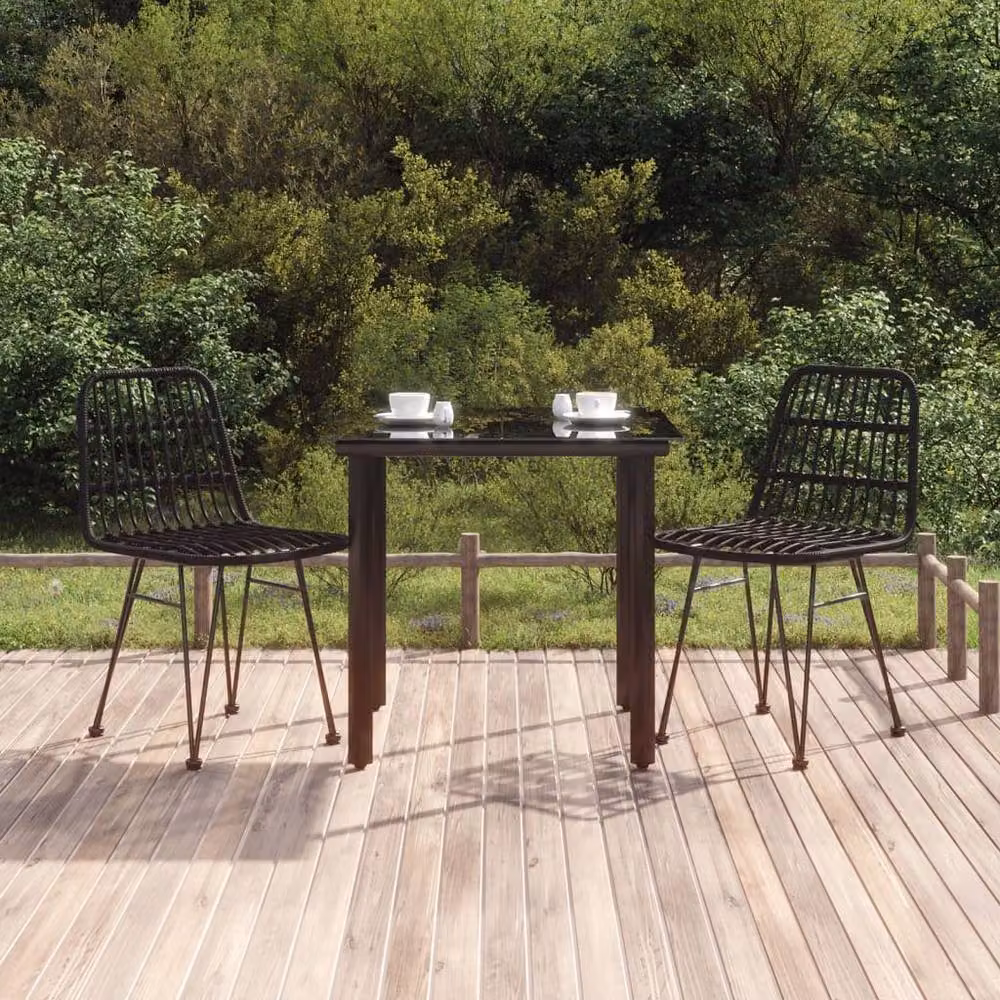 Berkfield Home Beautiful 3 Piece Black Poly Rattan Garden Dining Set – 2