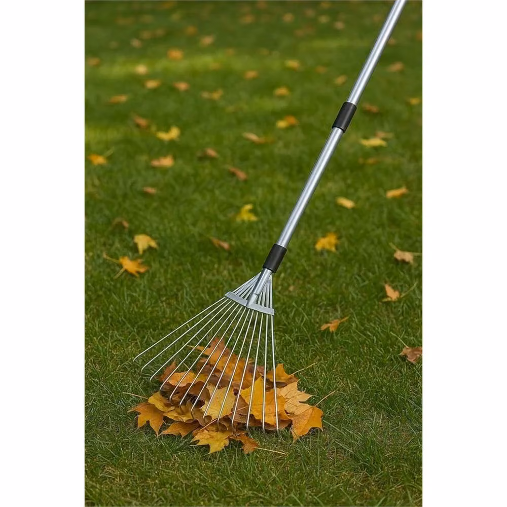 VOGREX Silver Metal Garden Rake with Adjustable Telescopic Handle for Leaves, Lawn and Grass – 2