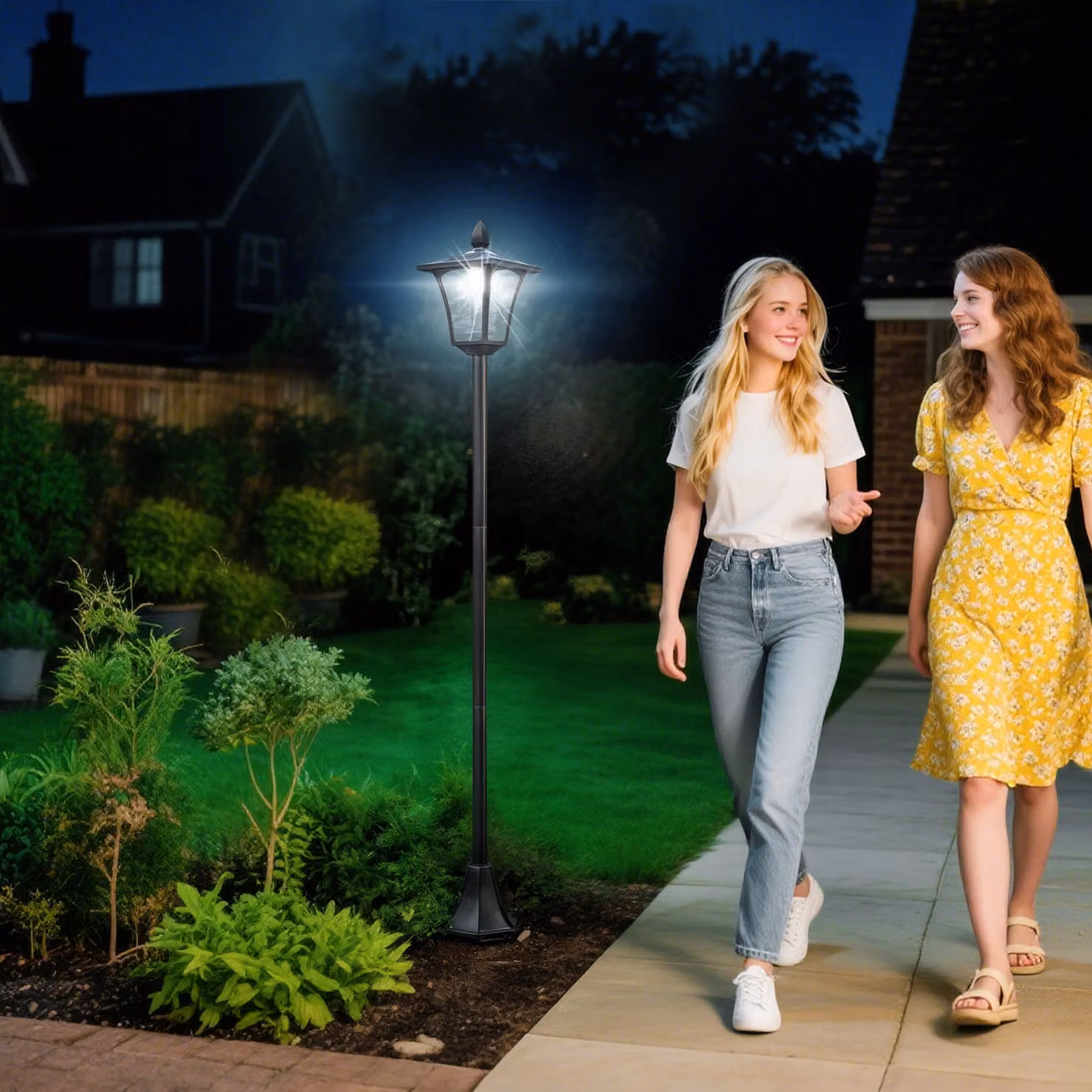 Outsunny Solar Powered LED Bollard Post Lamp in Black, Dimmable with Dusk Sensor for Garden and Terrace Pathways – 2