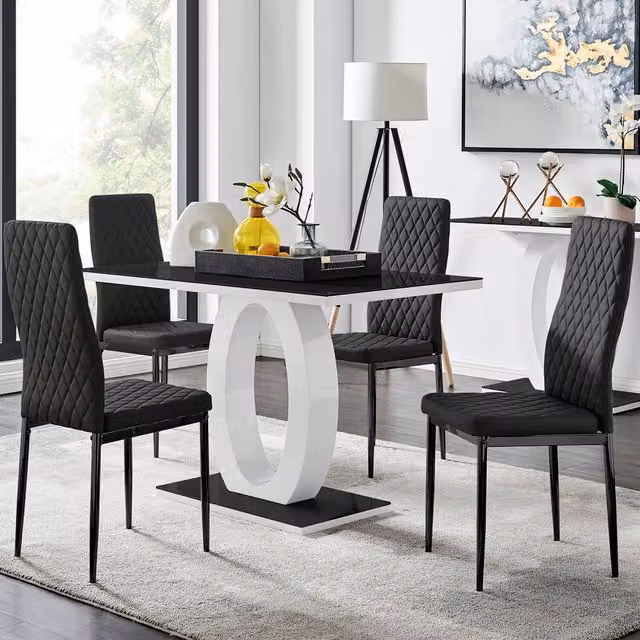 FurnitureboxUK Giovani Black Rectangular Glass Dining Table and 4 Milan Black Leg Chairs Set
