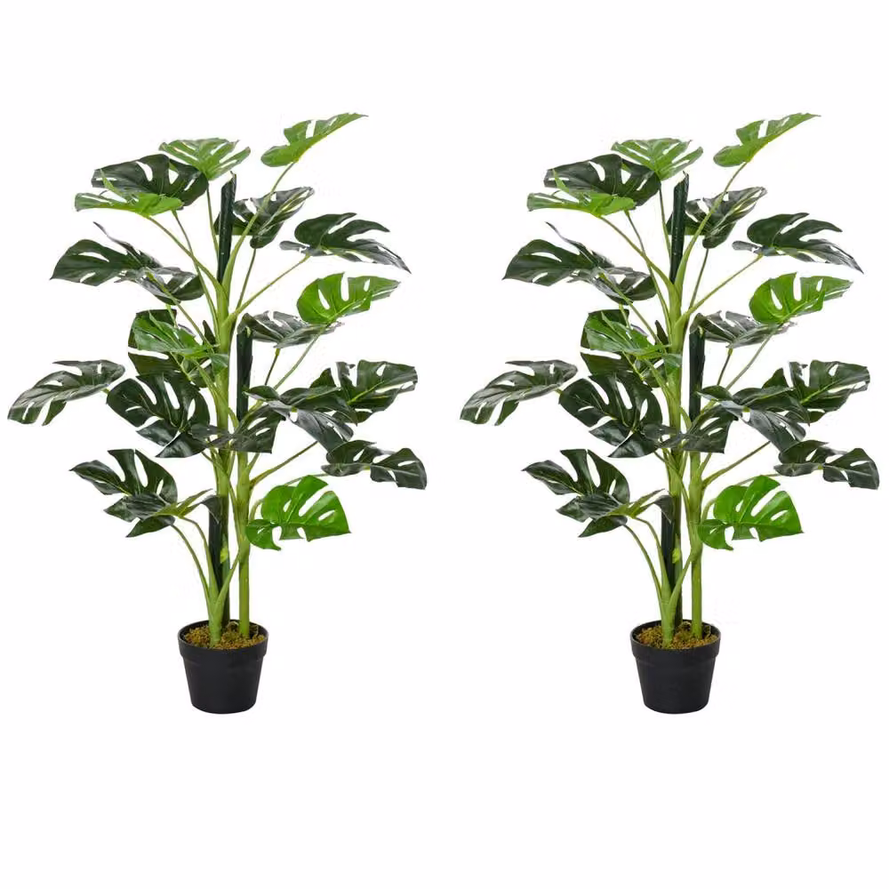 Wyld Haus Nalale Lumo Set of 2 Green Artificial Monstera Style Cheese Leaf Trees – 2