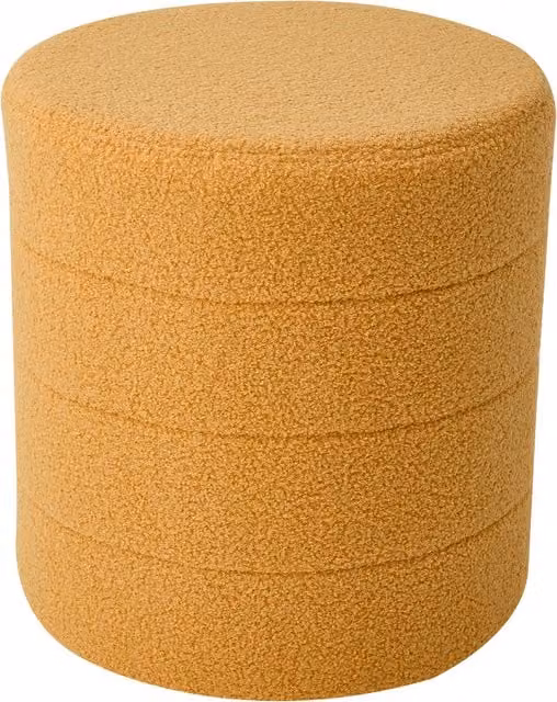 Livingandhome Round Teddy Fleece Upholstered Footstool in Yellow