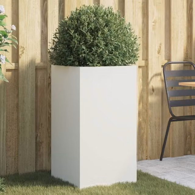 Berkfield Home Steel Planter Tub in White, W/D/H: 42 x 38 x 75 cm – 1