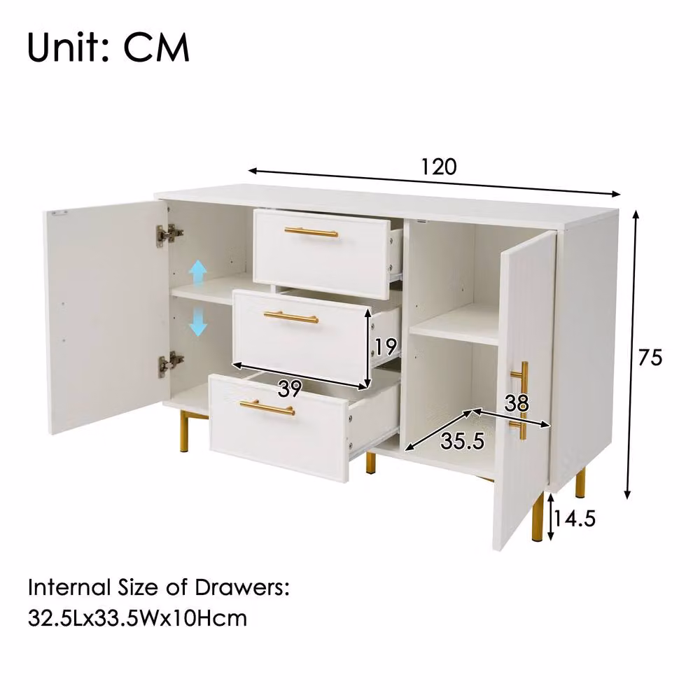 STILVORA Modern Sideboard Cabinet with Storage in White and Gold – 4