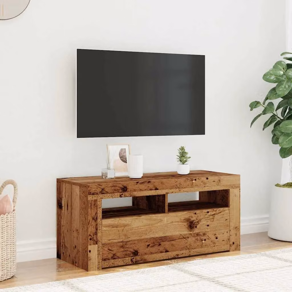 Berkfield Home Modern TV Cabinet with LED Lights in Old Wood Brown, W/D/H: 90 x 35 x 40 cm – 4