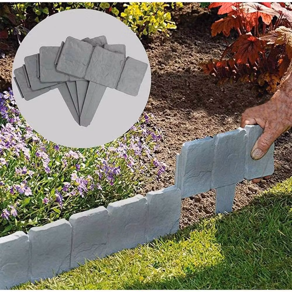 NESTLUNE 20-Piece Grey Plastic Garden Lawn Grass Edging Picket Border Panels, W: 100 cm, H: 60 cm – 4