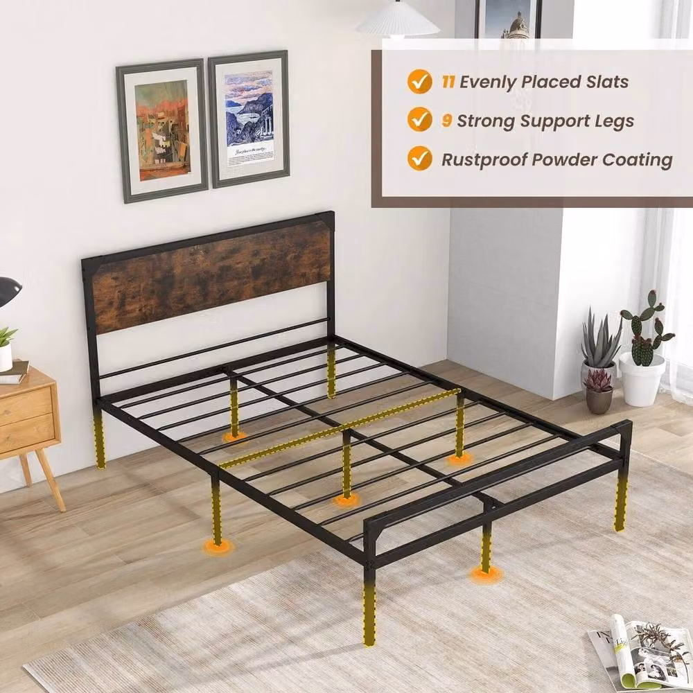 EONLION Industrial Metal Double Bed Frame in Black, W/D/H: 140 x 200 cm – 4
