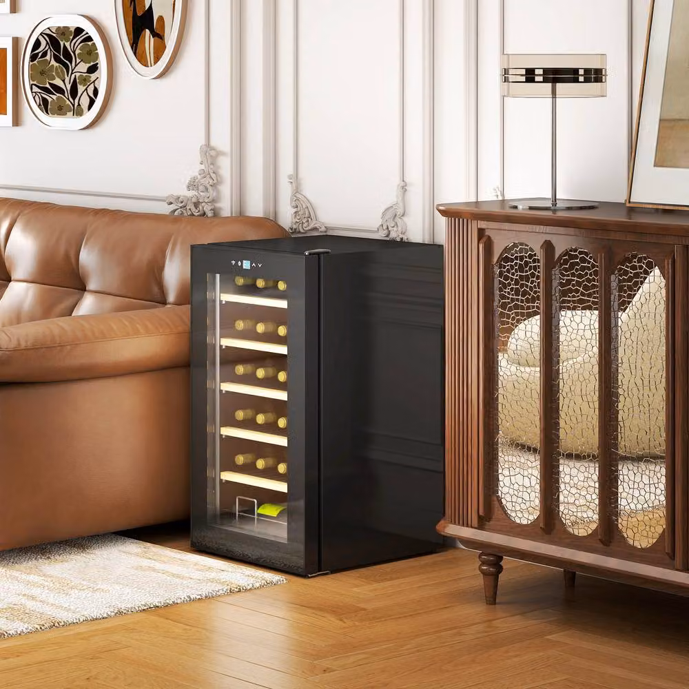 STILVORA Black Freestanding Compressor Wine Cooler Fridge with LED Display and Glass Door, 24 Bottle Capacity, W/D/H: 43 x 65 x 75 cm – 3