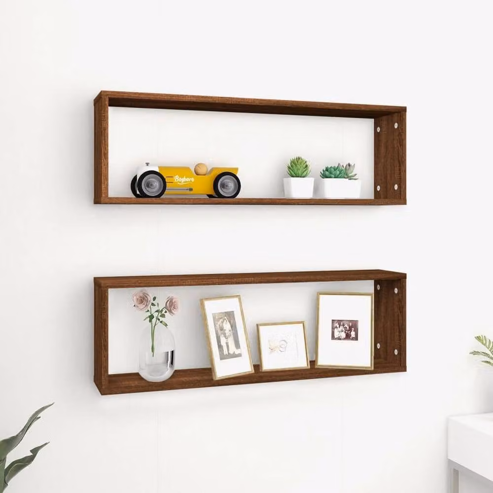 Berkfield Home Wall Mounted Cube Shelves, 2 Pack, Brown Oak, W: 80 cm, D: 26.5 cm, H: 15 cm – 2