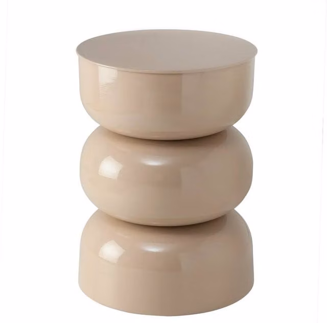 CALICOSY ELLA Lacquered Metal Side Table, Beige, H 50 cm x W 36 cm x D 36 cm