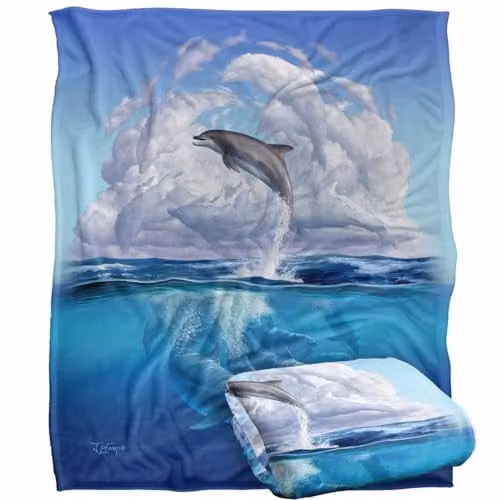 JQ Licensing Jlo Dolphin Clouds Silky Touch Super Soft Throw Blanket, White, W/D: 152 x 127 cm – 1