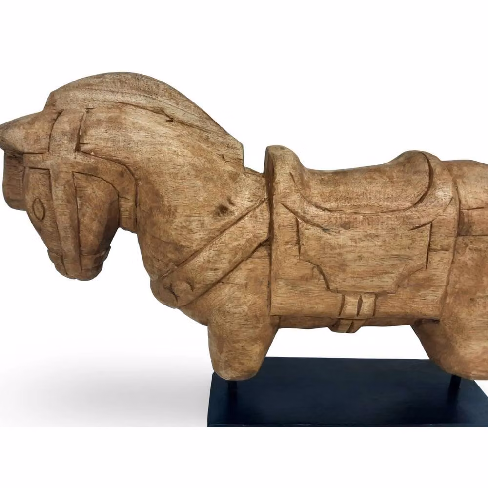 NESTLUNE Rustic Brown and Black Mango Wood and Metal Horse Tabletop Sculpture, W: 36 cm, D: 15 cm, H: 15 cm – 2