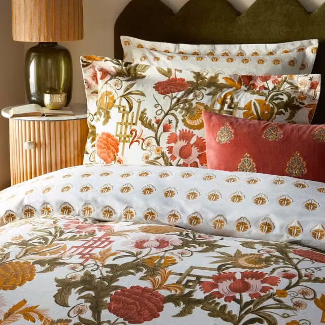 Make It A Home Ishana Reversible Floral Cotton Duvet Cover Set, Brown and Multicolour, W: 180 cm x L: 200 cm