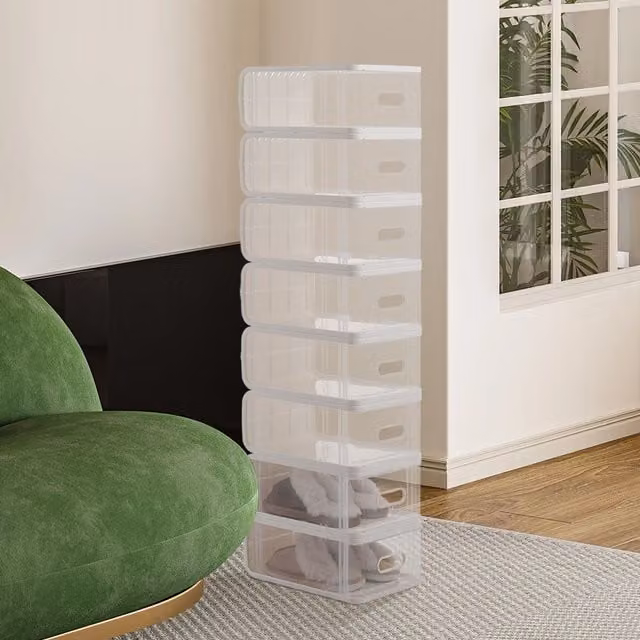 Livingandhome Stackable and Underbed Shoe Storage Box in White and Transparent Acrylic