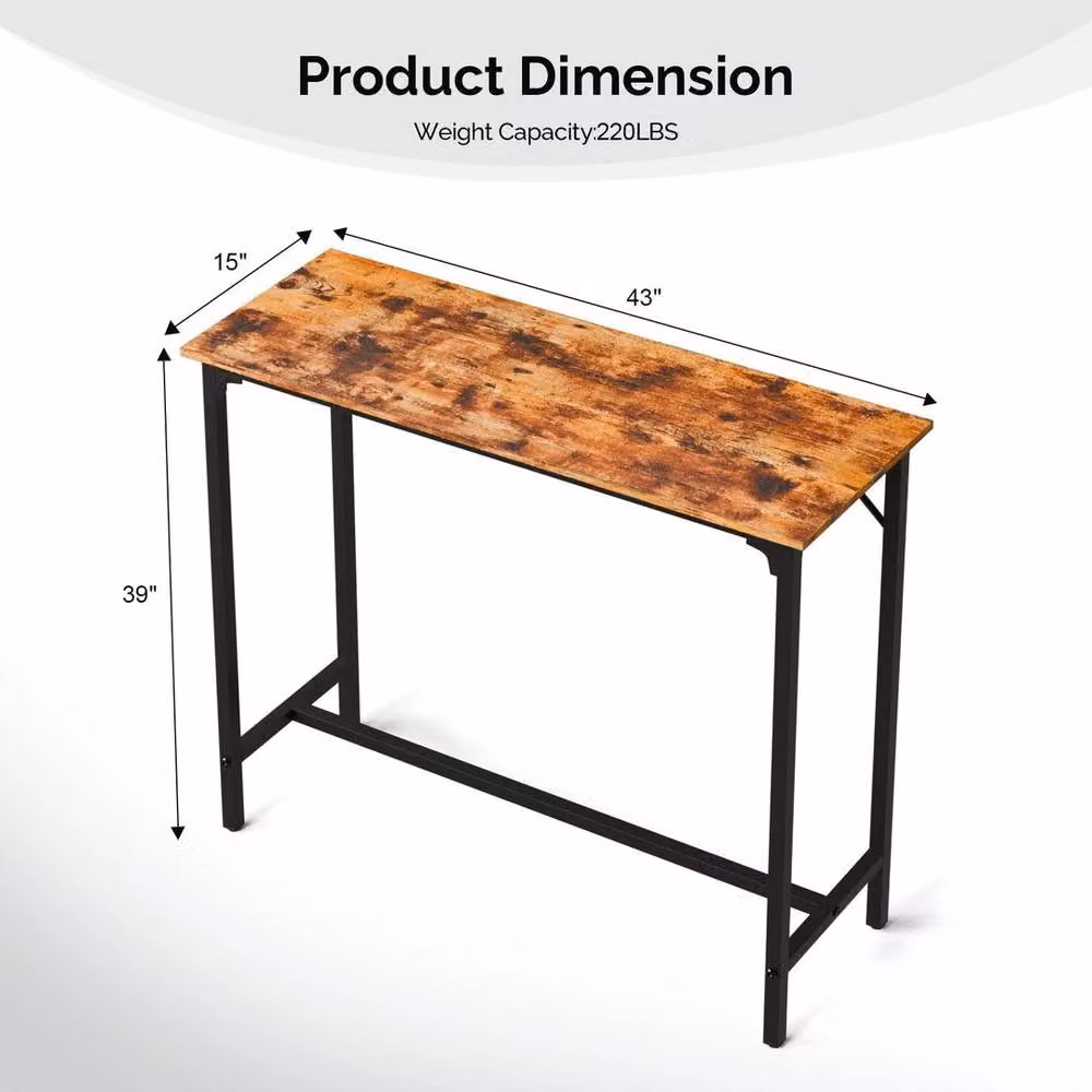 FLAVORA Industrial Rectangular Kitchen Breakfast Bar Dining Table with Brown Wood Top and Black Metal Legs – 2