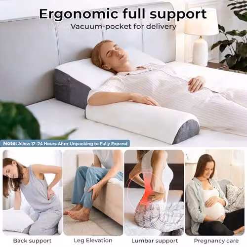 Lavio Memory Foam Wedge Pillow Set for Adults in White, 2-Piece Adjustable Cushion for Back, Neck and Shoulder Support – 3