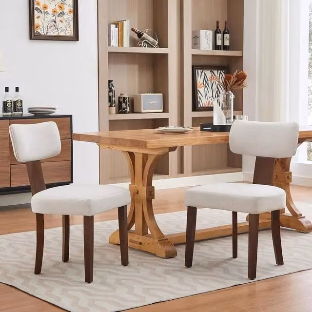 VOGREX Set of 2 Beige Dining Chairs with Curved Backrest and Hardwood Frame – 1