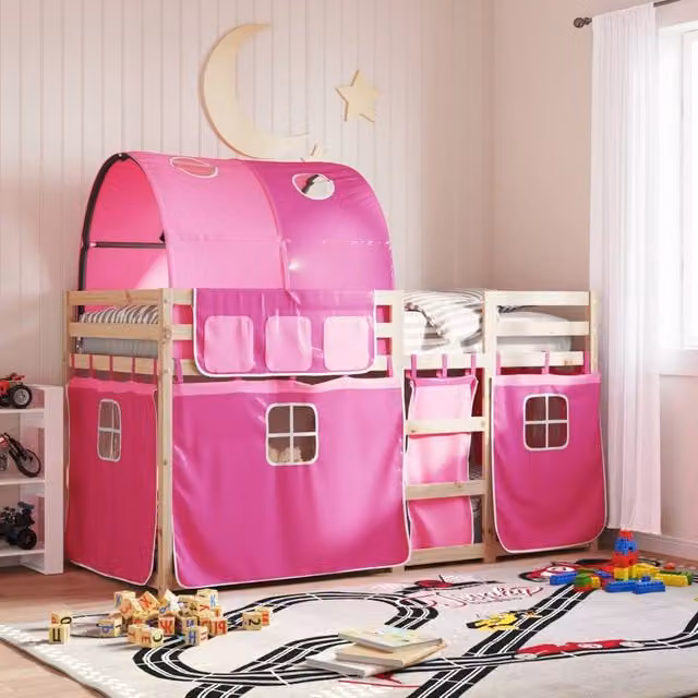 Berkfield Home Pink Solid Wood Pine House Frame Bunk Bed for Children, W/D/H: 90 x 200 cm – 1