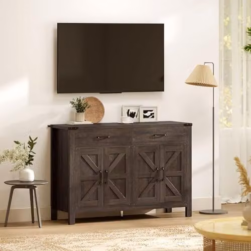 HOMCOM Rustic Farmhouse Sideboard Buffet Cabinet with 4 Doors and 2 Drawers, Brown, W/D/H: 120 x 39.3 x 82.5 cm – 8