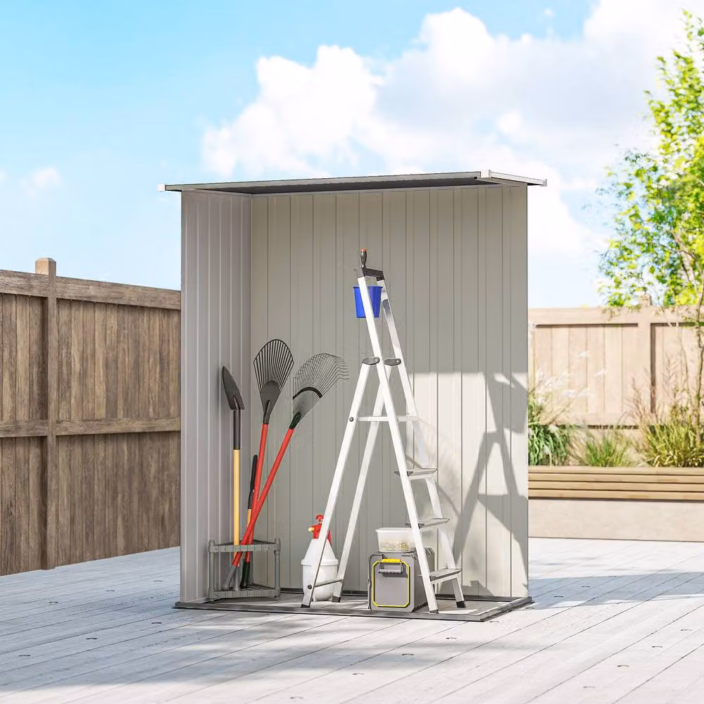 Rolipo Metal Garden Shed with Sloped Roof and Lockable Door, Grey, W: 152.4 cm, D: 91.44 cm, H: 152.4 cm – 10