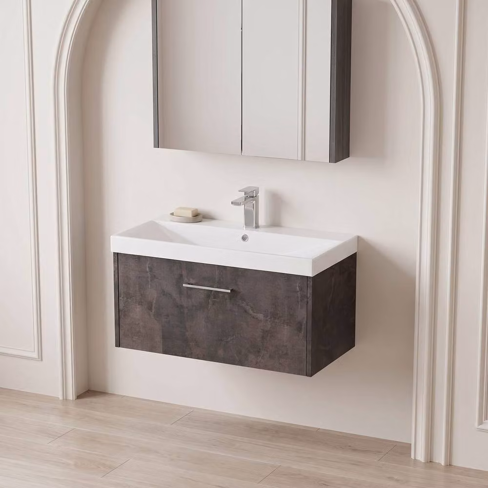Balterley Winshill Contemporary 1 Drawer Wall Hung Vanity Basin Unit, Grey, Width: 80 cm – 2