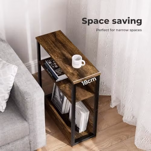 Levede Vintage Brown 3-Tier Side Table with Storage Shelf, Height: 55 cm, Width: 40 cm, Depth: 18 cm – 4