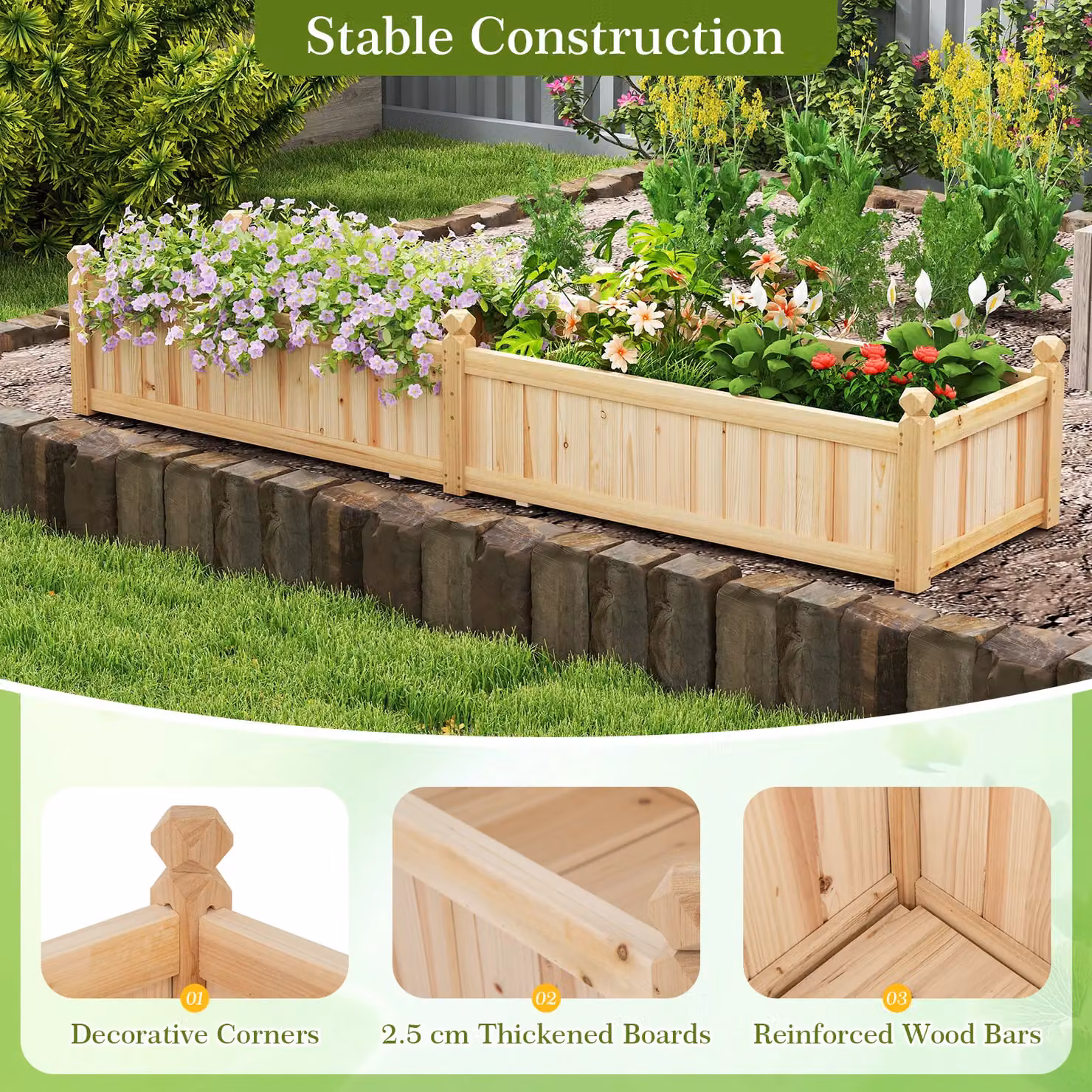 Gymax Large Wooden Raised Garden Bed Planter Box with Divider, Beige, W: 59.0 cm, D: 40.0 cm, H: 59.0 cm – 2