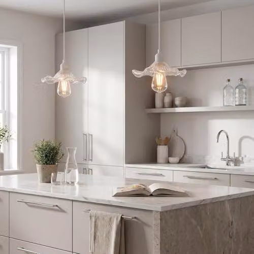 Happy Homewares Ribbed Clear Glass Cylinder Pendant Light Shade with Wavy Ruffled Edge, W: 23 cm, H: 6 cm – 2