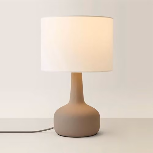 ValueLights Hayley Ceramic Stoneware Table Lamp with Natural Linen Drum Shade in Grey and Beige