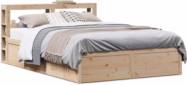 Berkfield Home Rustic Solid Wood Pine Bed Frame with Headboard and Side Compartments, Brown, W: 140 cm, L: 200 cm
