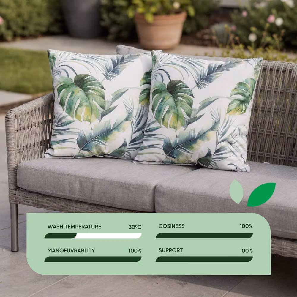 Gardenwize Pack of 2 Square Floral Botanical Leaf Outdoor Scatter Cushions in Green and Multicolour – 2