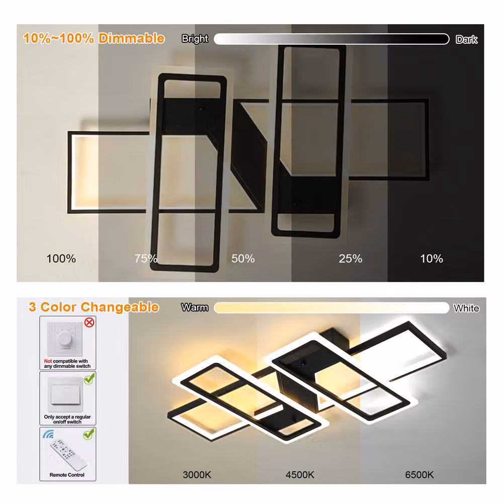 NIVOR Black Acrylic and Aluminium 95W LED Ceiling Light with Remote Control and Dimming Function – 2