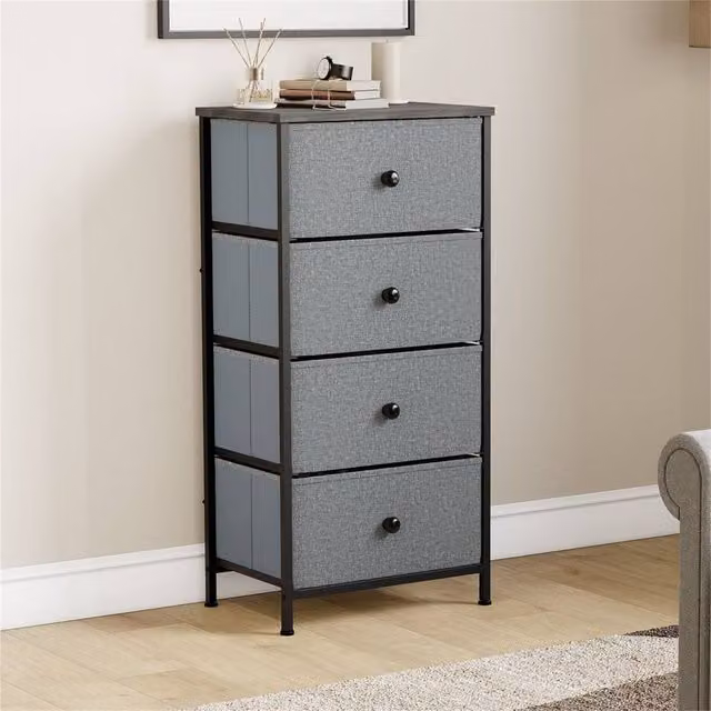 NESTLUNE 4 Drawer Chest of Drawers Dresser in Grey and Black, W: 100 cm, D: 15 cm